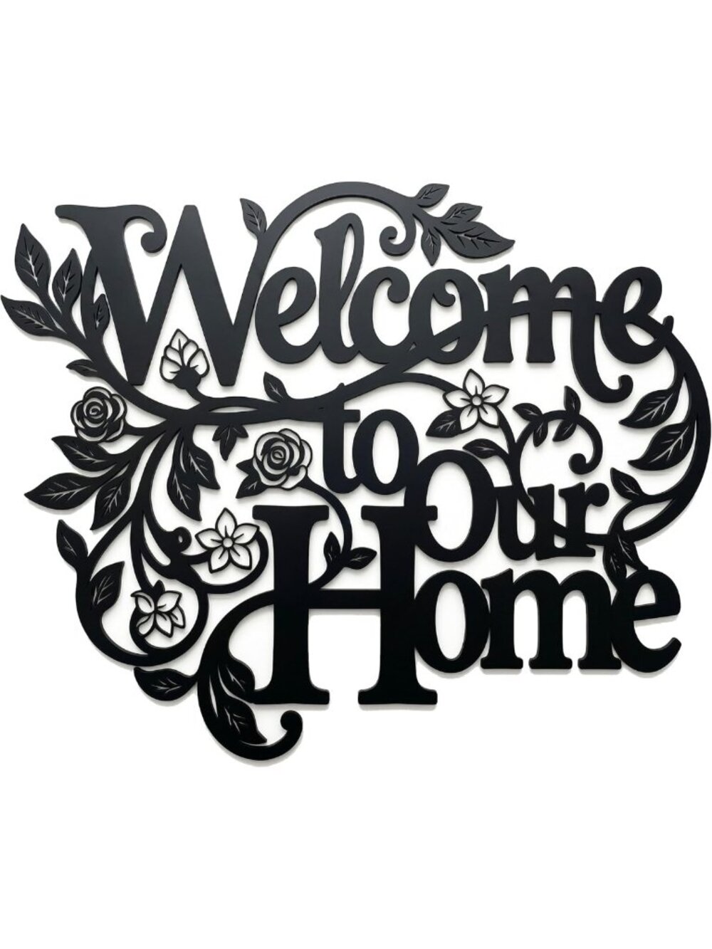 Floral Welcome Sign Metal Wall Art - Charming Home Decor, 14.8''x12''